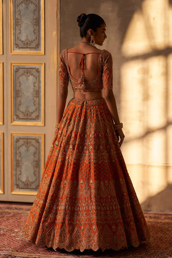 Rust Raw Silk Double Dupatta Lehenga Set