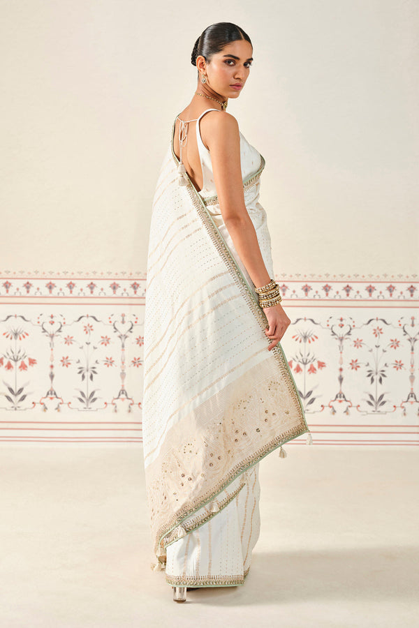 Siamak Handwoven Benarasi Silk Saree - Ivory