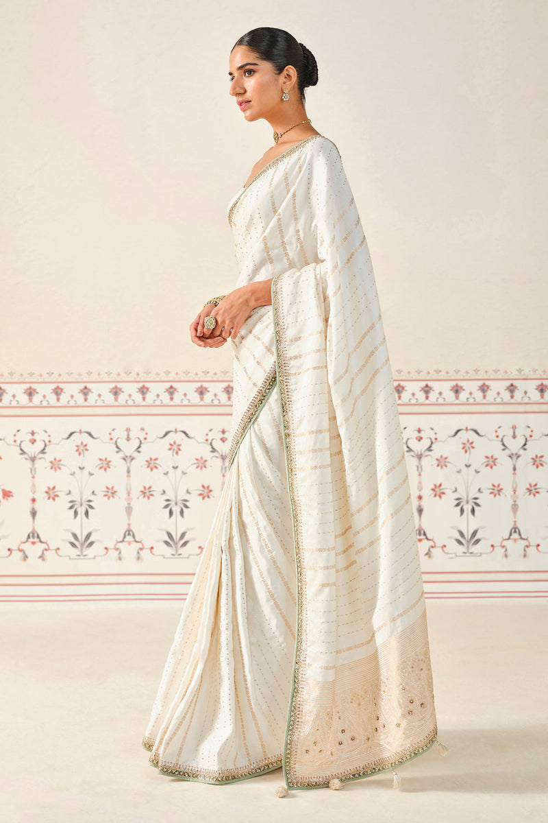 Siamak Handwoven Benarasi Silk Saree - Ivory