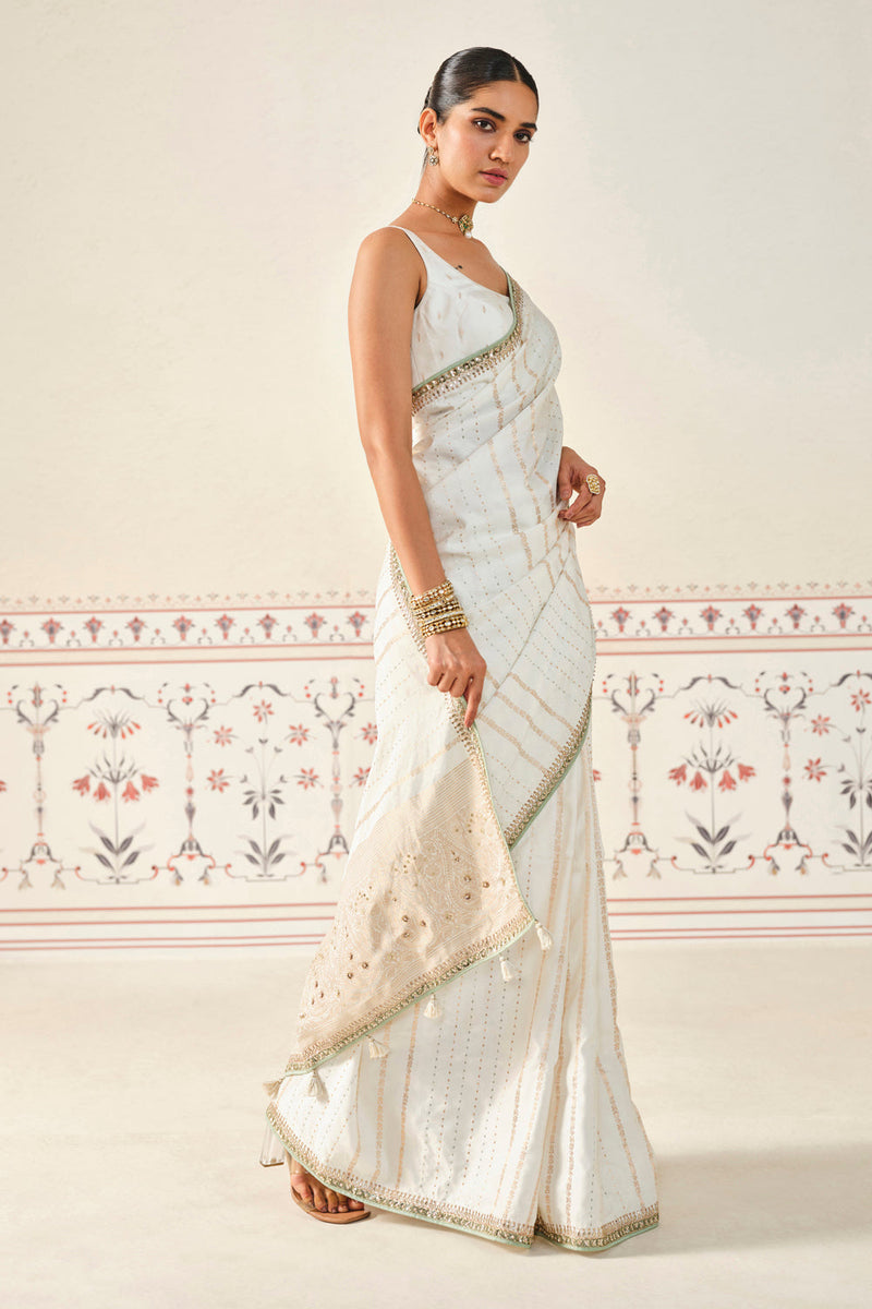 Siamak Handwoven Benarasi Silk Saree - Ivory