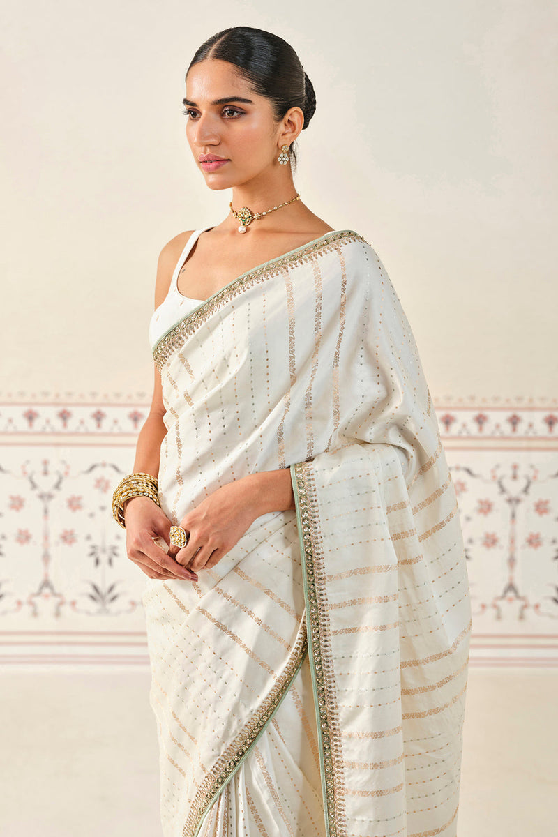 Siamak Handwoven Benarasi Silk Saree - Ivory