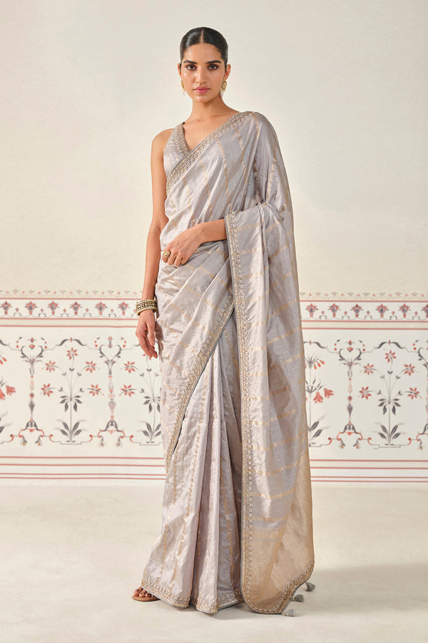 Ardvisura Handwoven Benarasi Saree Set - Grey