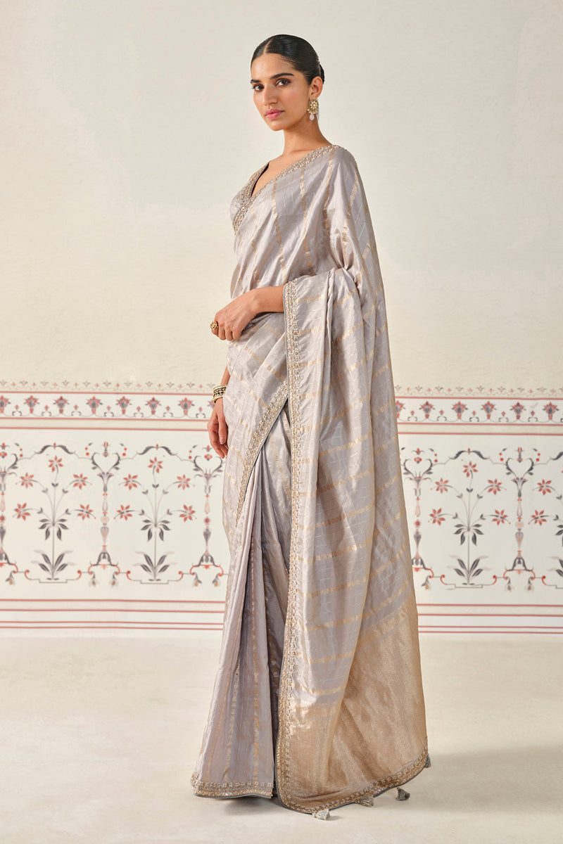 Ardvisura Handwoven Benarasi Saree Set - Grey