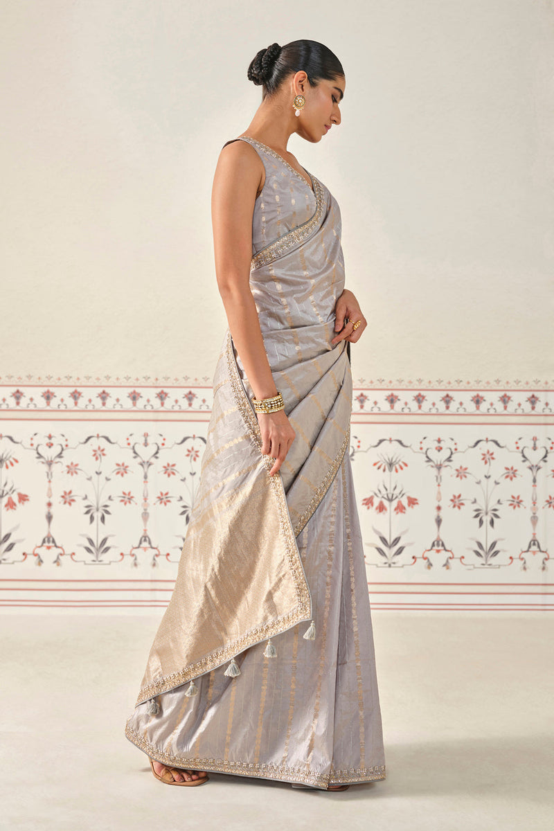 Ardvisura Handwoven Benarasi Saree Set - Grey