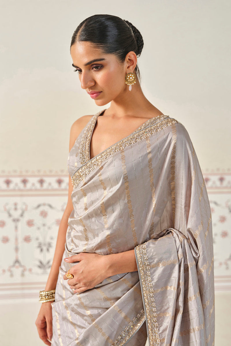 Ardvisura Handwoven Benarasi Saree Set - Grey