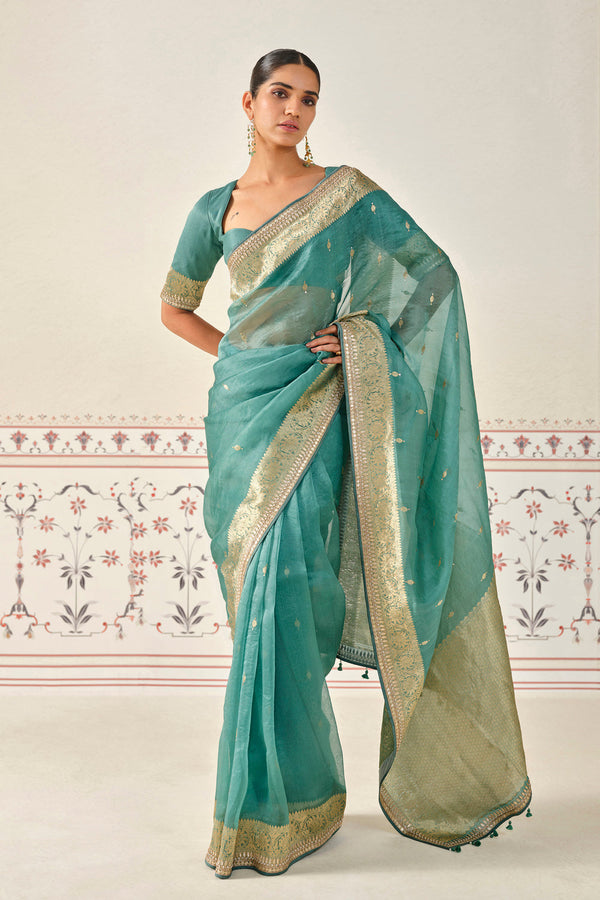 Indraja Handwoven Benarasi Silk Saree - Green