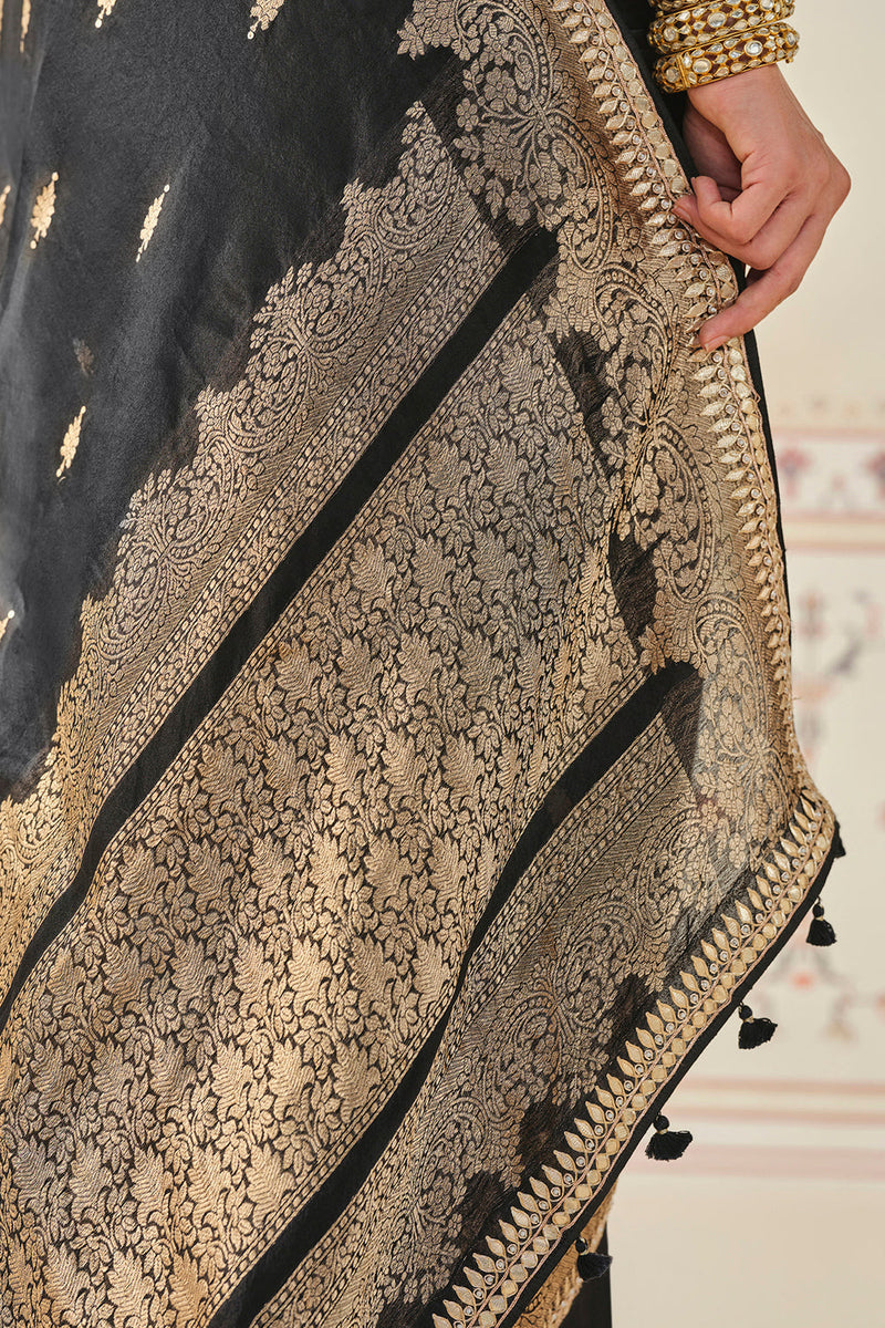 Samera Handwoven Benarasi Silk Saree - Black