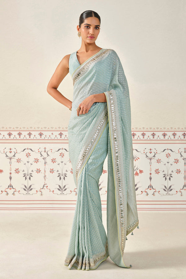 Jayalekha Embroidered Linen Saree - Powder Blue