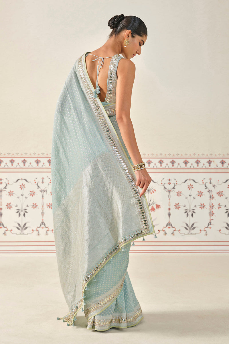 Jayalekha Embroidered Linen Saree - Powder Blue