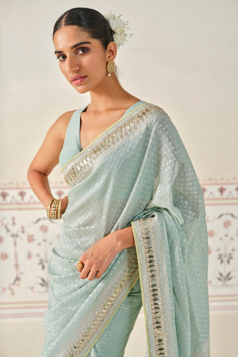 Jayalekha Embroidered Linen Saree - Powder Blue