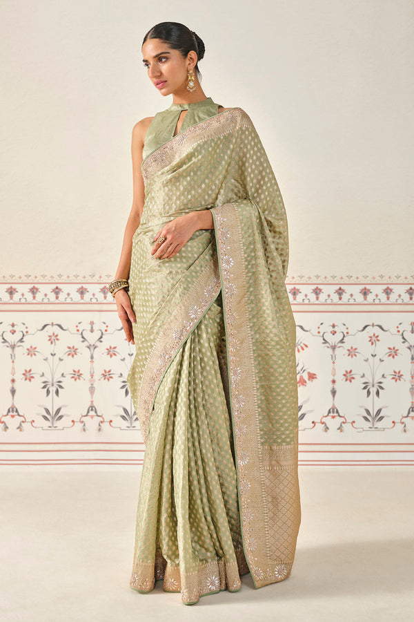 Kunadana Handwoven Benarasi Silk Saree - Sage