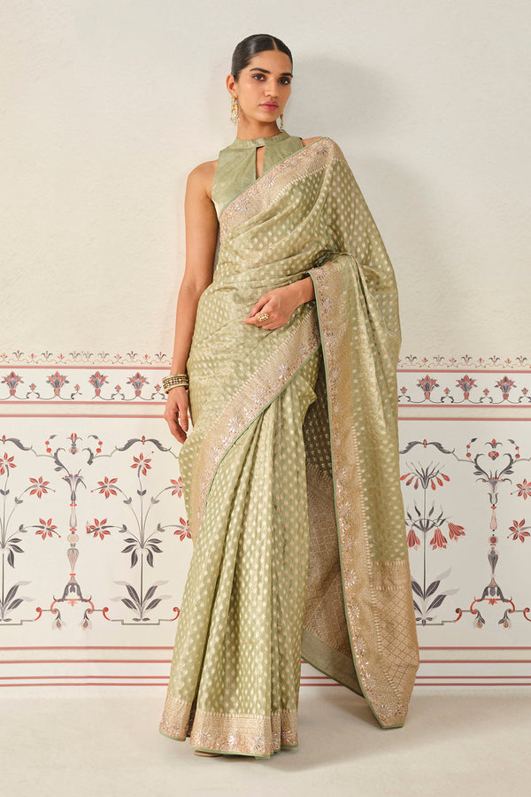 Kunadana Handwoven Benarasi Silk Saree - Sage