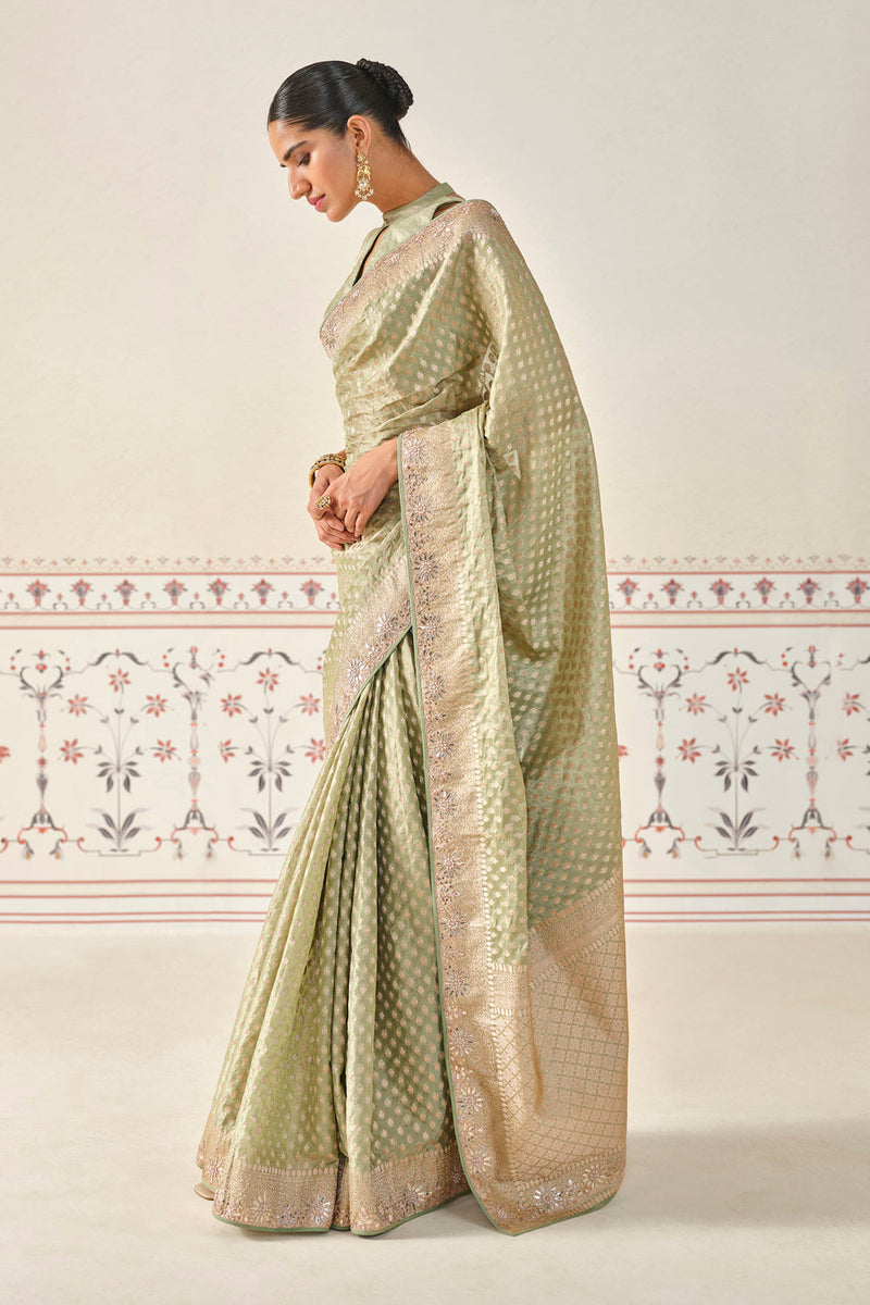 Kunadana Handwoven Benarasi Silk Saree - Sage