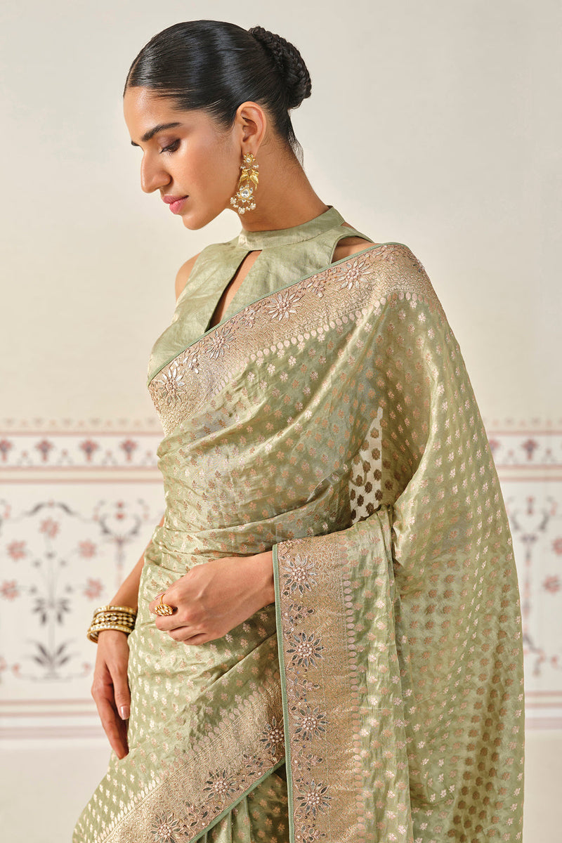 Kunadana Handwoven Benarasi Silk Saree - Sage