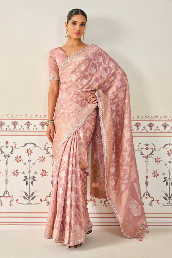 Nalina Handwoven Benarasi Silk Saree - Blush