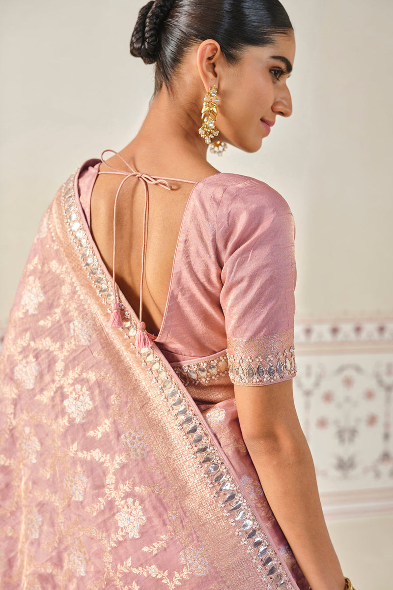 Nalina Handwoven Benarasi Silk Saree - Blush