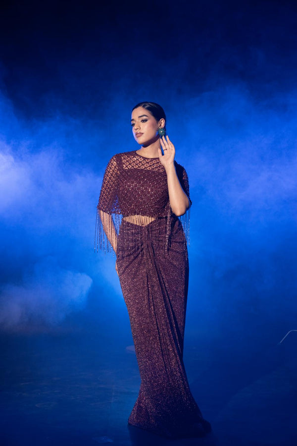 Maroon Blouse And Drape Skirt