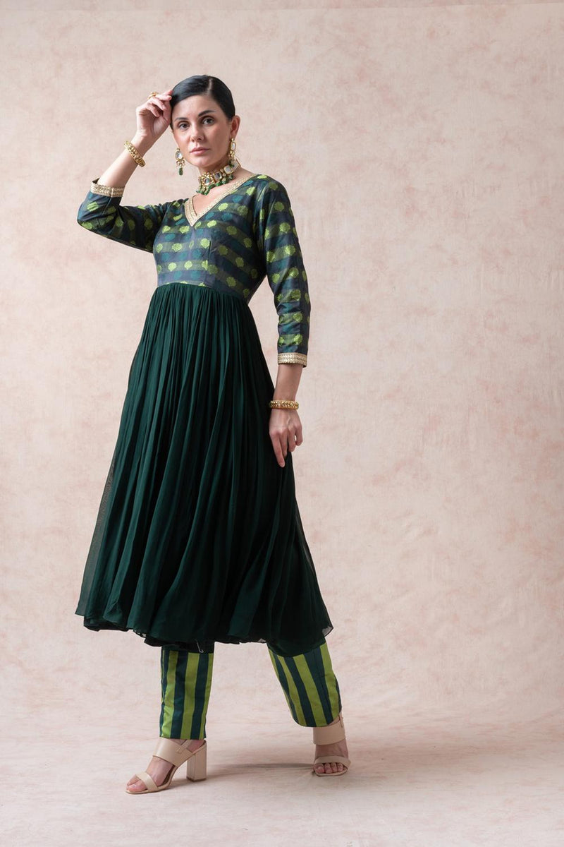 Tanchoi Silk Anarkali With Palazzo, Dupatta