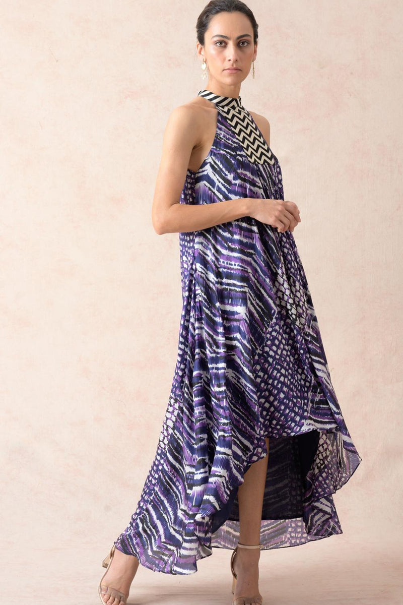 Purple Halter Silk Dress