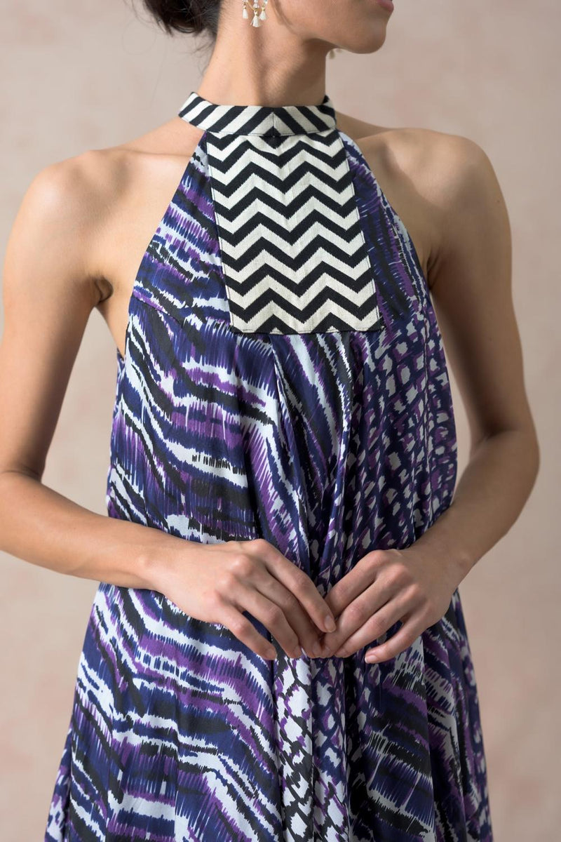 Purple Halter Silk Dress