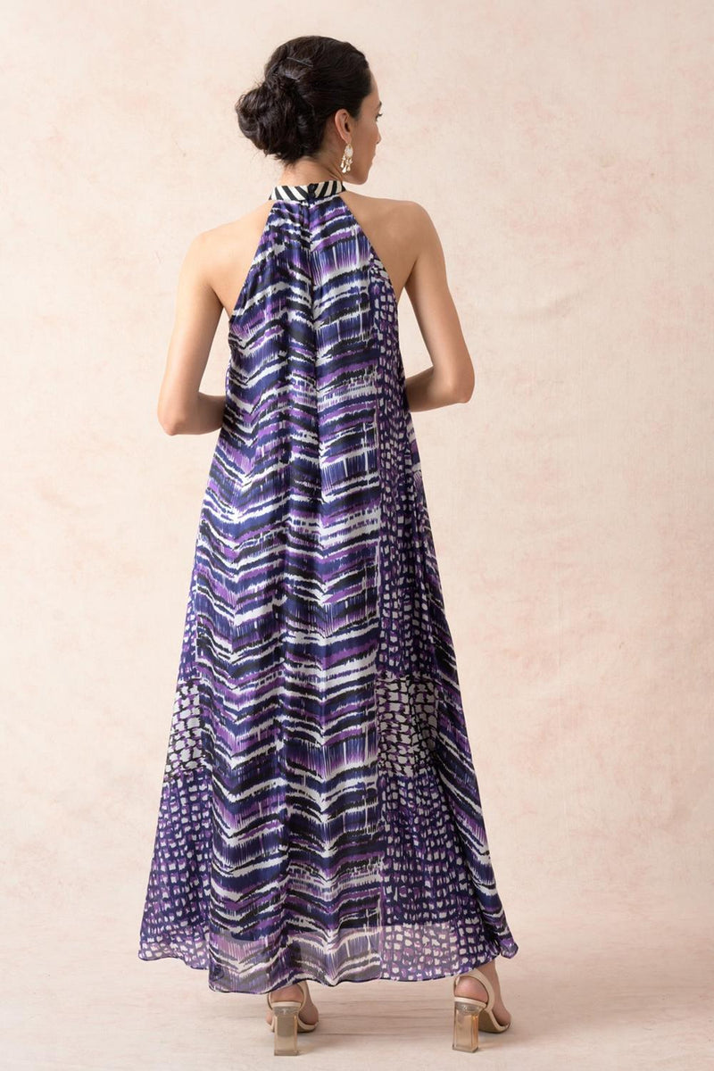 Purple Halter Silk Dress