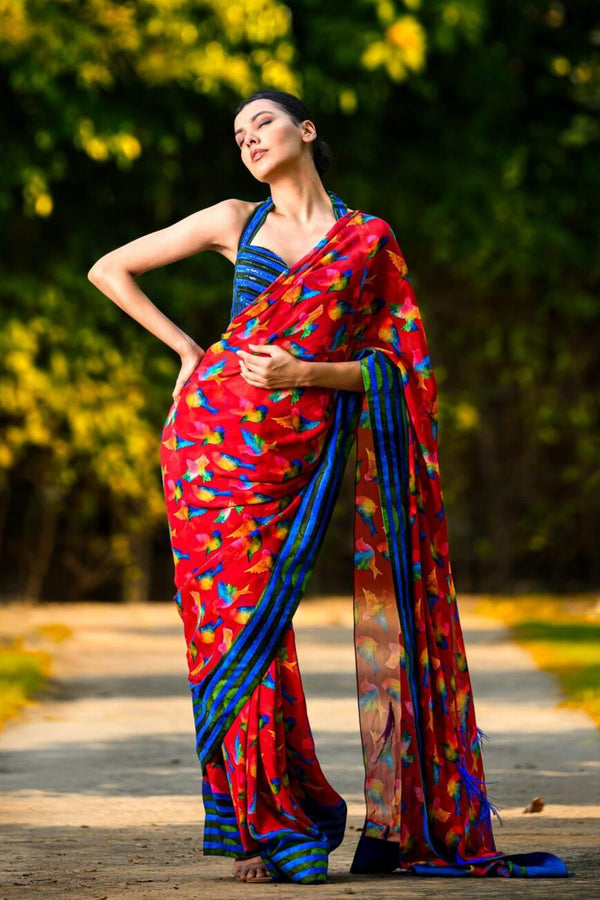 Hand Embroidered Blouse With Saree