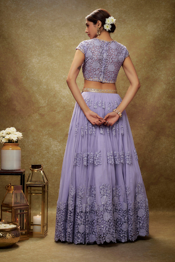 Lavender Floral Threadwork Lehenga Set