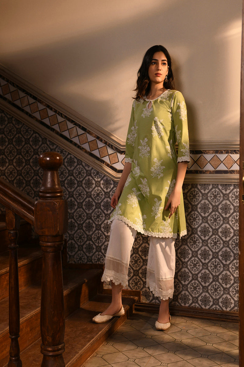 Ayda Kurta with Floral Lace Flared Pants