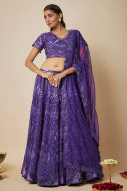 Purple Embroidered Lehenga Set