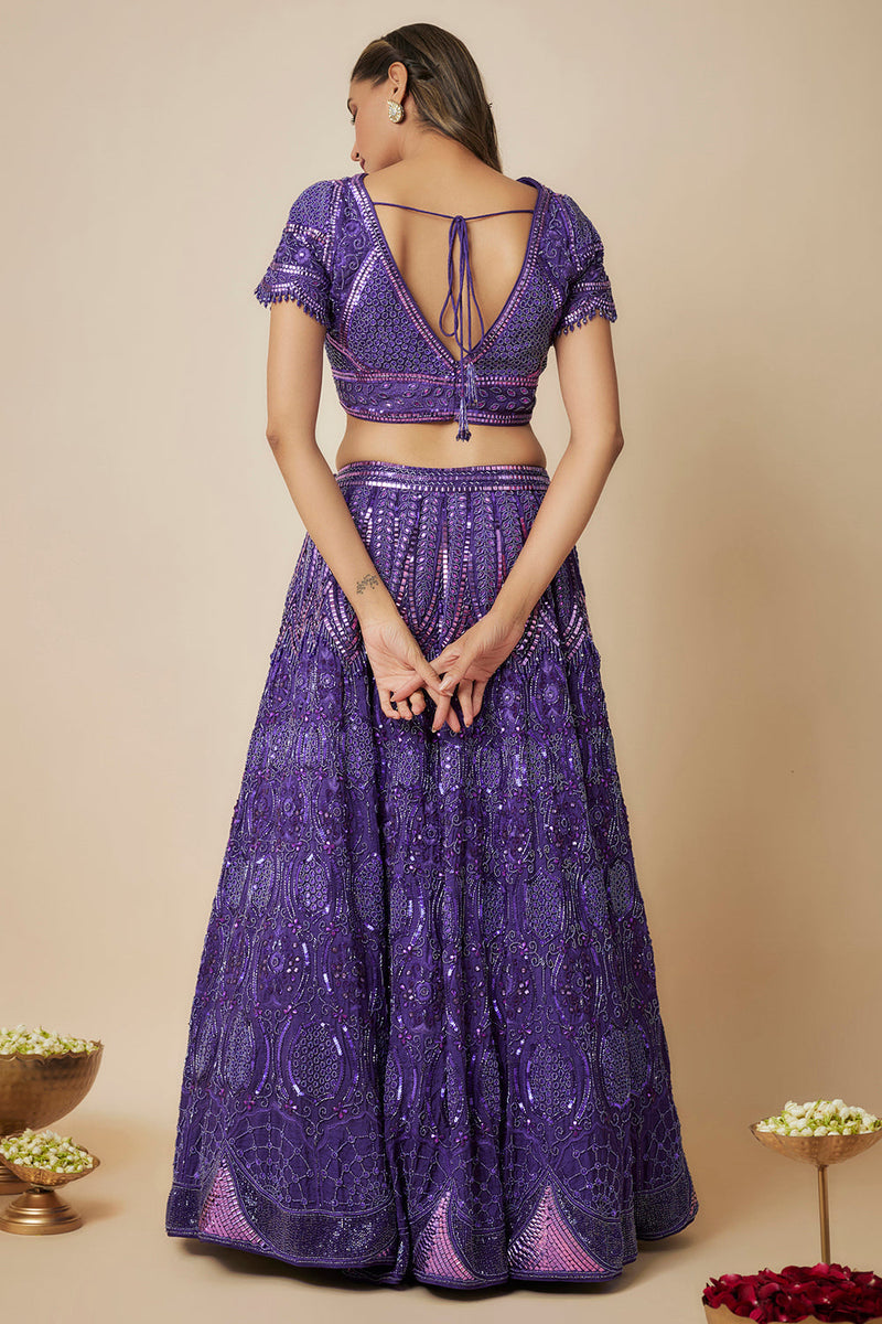 Purple Embroidered Lehenga Set