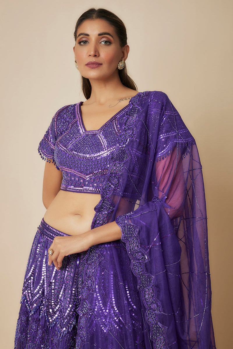 Purple Embroidered Lehenga Set