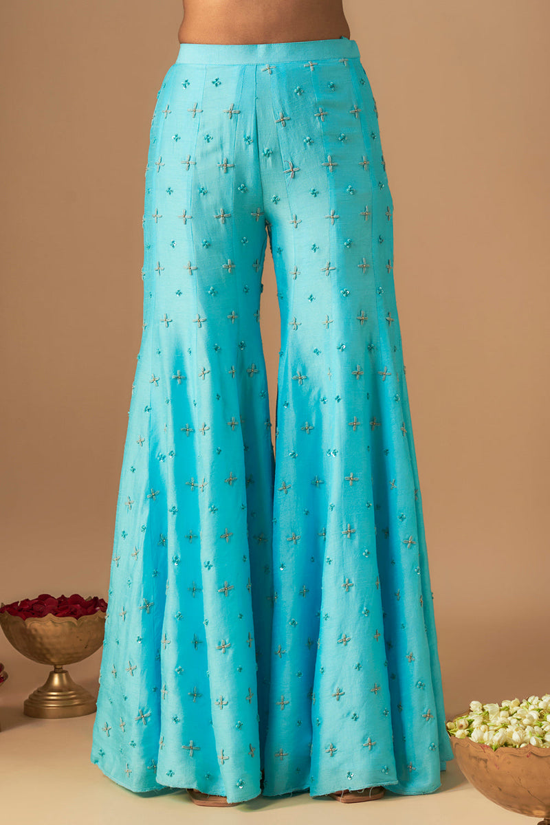 Sky Blue Embroidered Sharara Sari Set