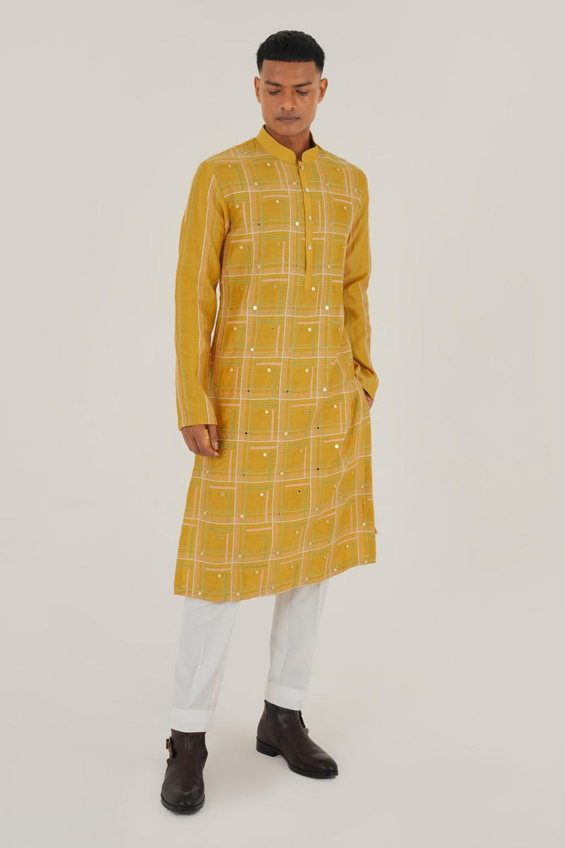 Geometric Embroidered Kurta Set With Mirror Work