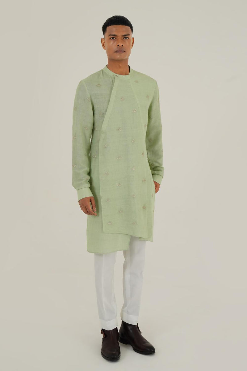 Layered Silk Kurta Set With Metallic Embroidery