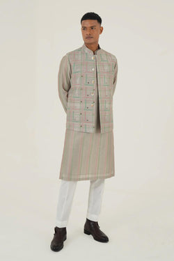 Geometric Embroidered Jawahar Jacket With Mirror Work