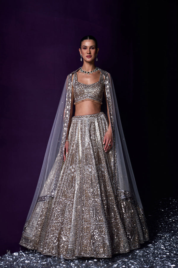 Grey Organza Lehenga Set