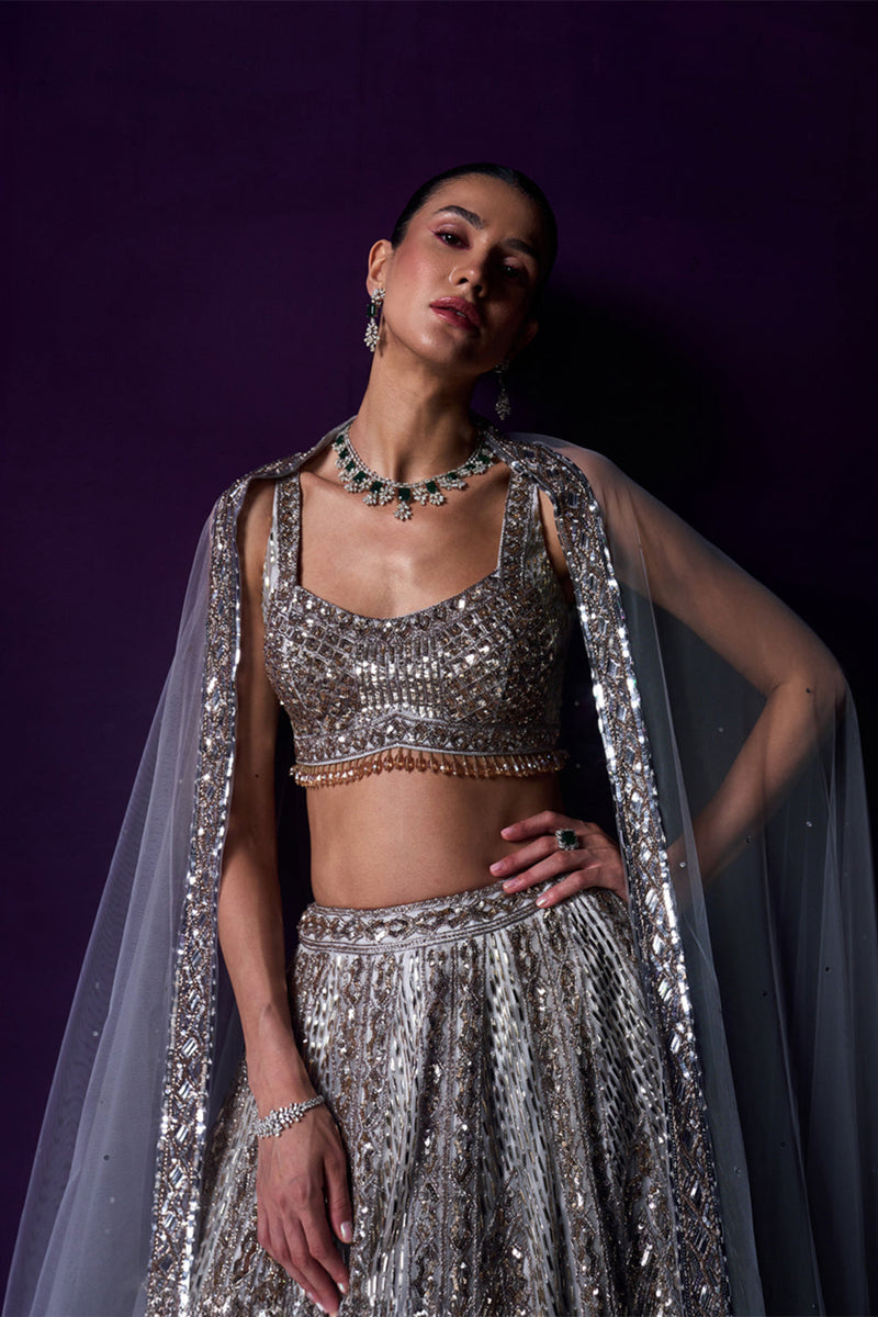 Grey Organza Lehenga Set