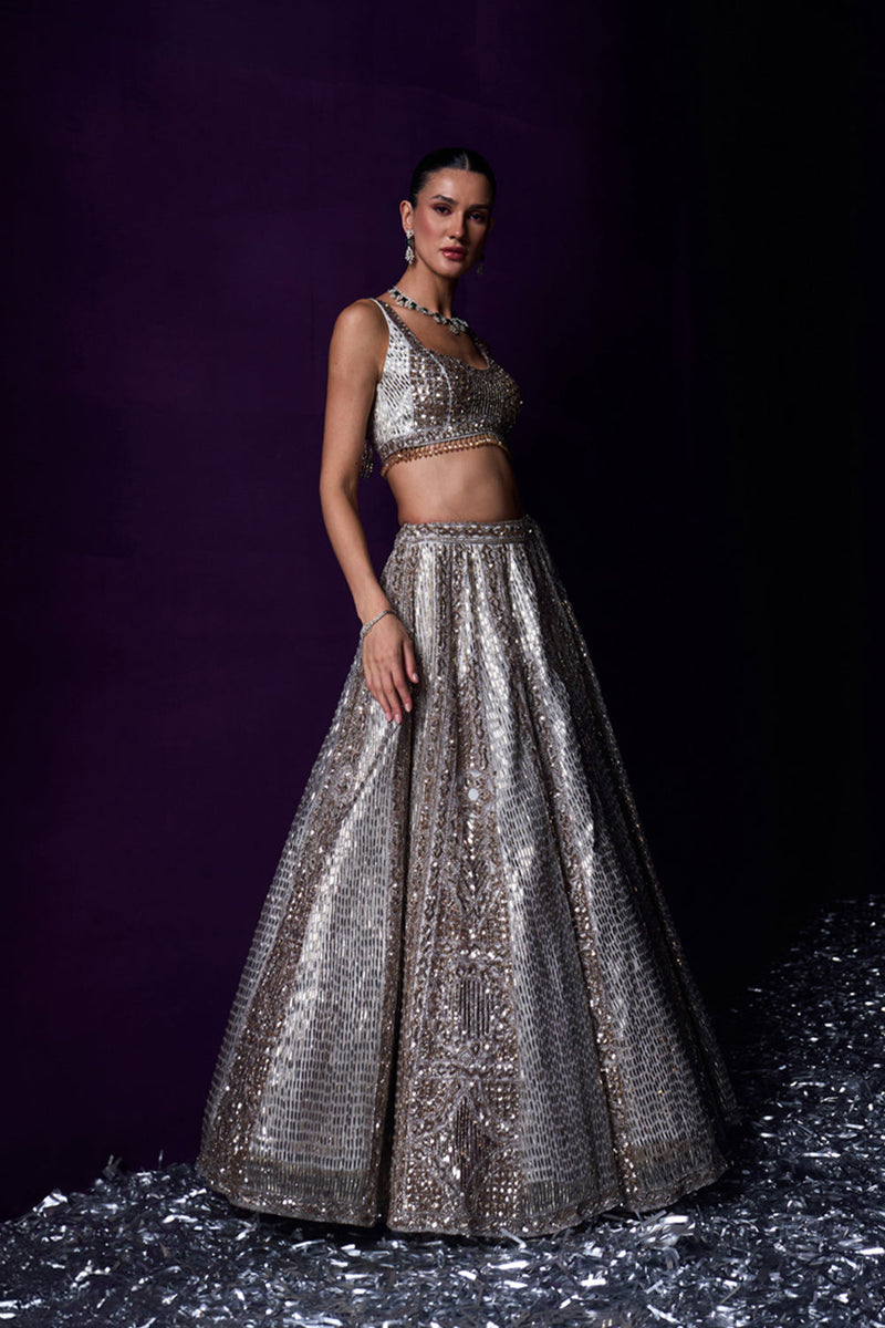 Grey Organza Lehenga Set