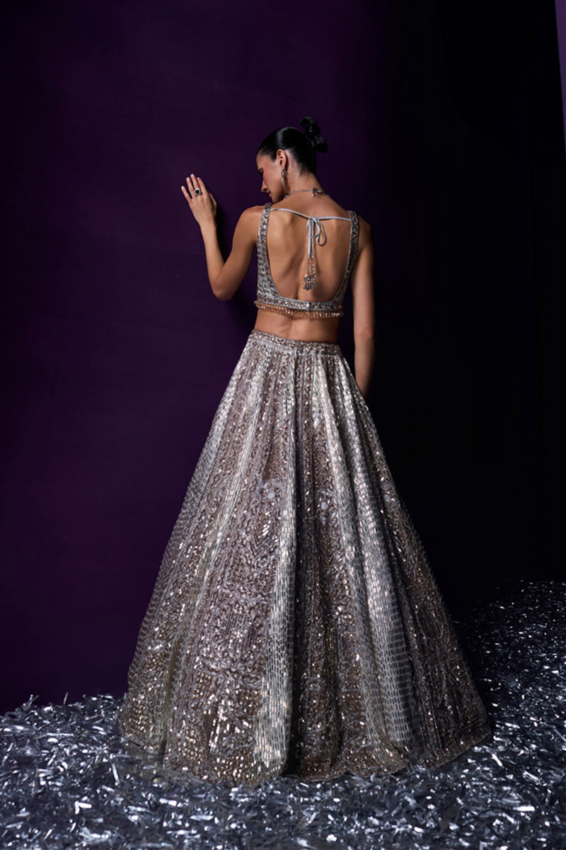 Grey Organza Lehenga Set