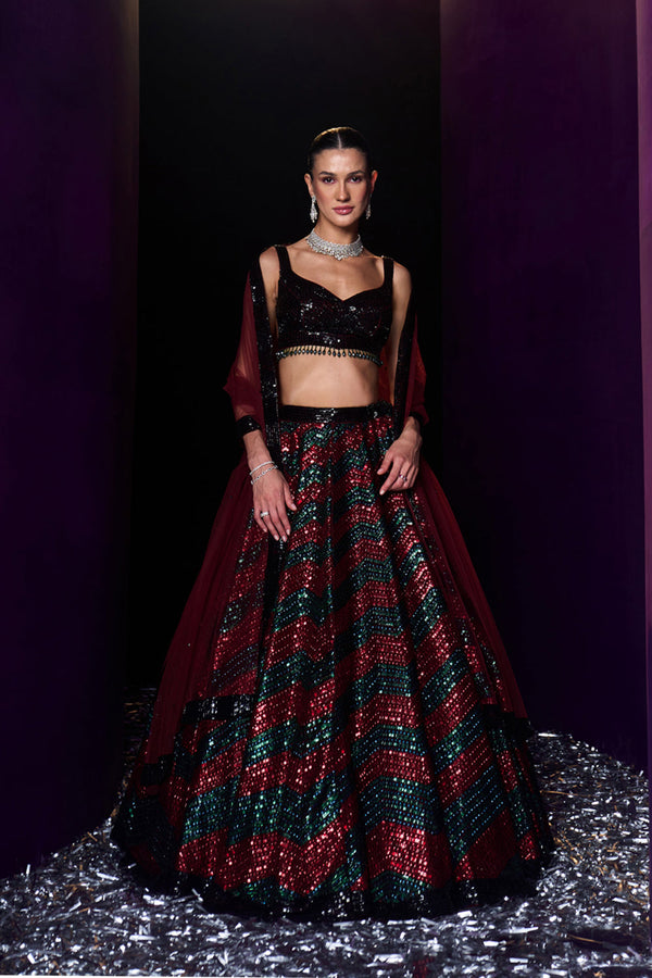 Deep Maroon Organza Lehenga Set