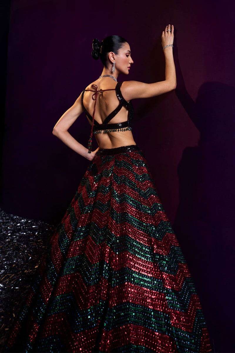 Deep Maroon Organza Lehenga Set