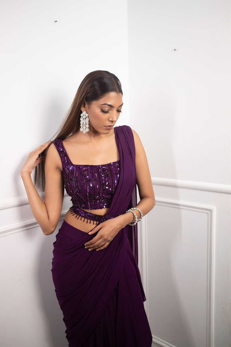 Deep Aubergine Drape Saree