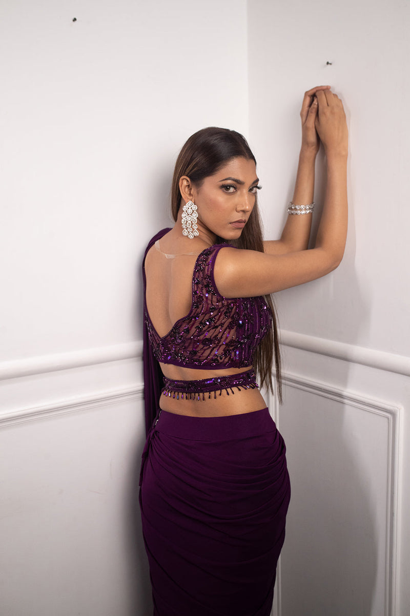 Deep Aubergine Drape Saree