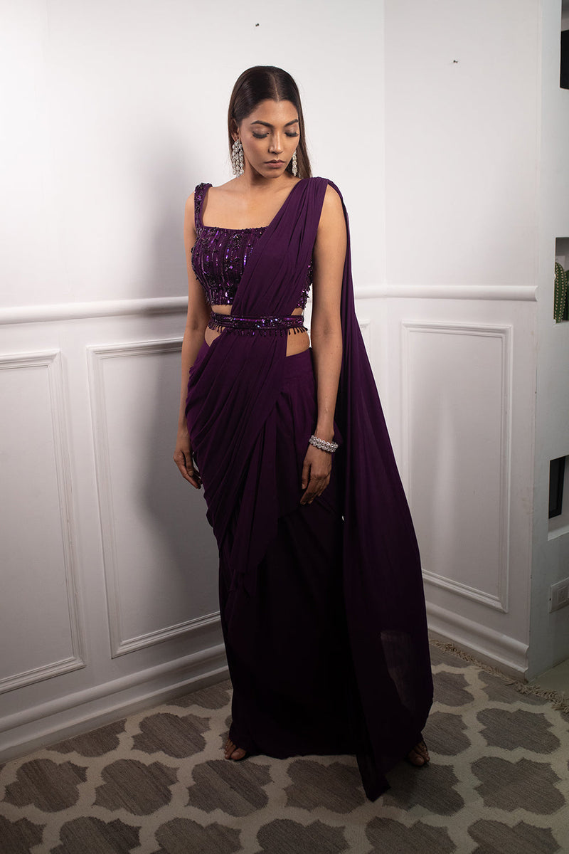 Deep Aubergine Drape Saree