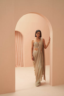 Gold Flake Pleated Saree