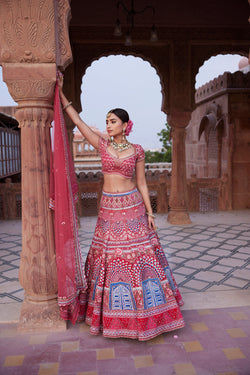 "Dwarka" Rani Pink Hand Embroidered Lehenga Set