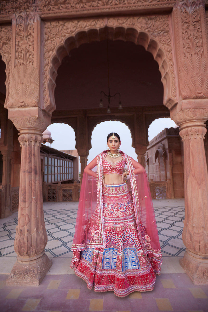 "Dwarka" Rani Pink Hand Embroidered Lehenga Set