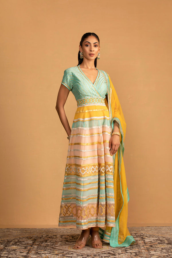 Aqua Multicolour Anarkali Set