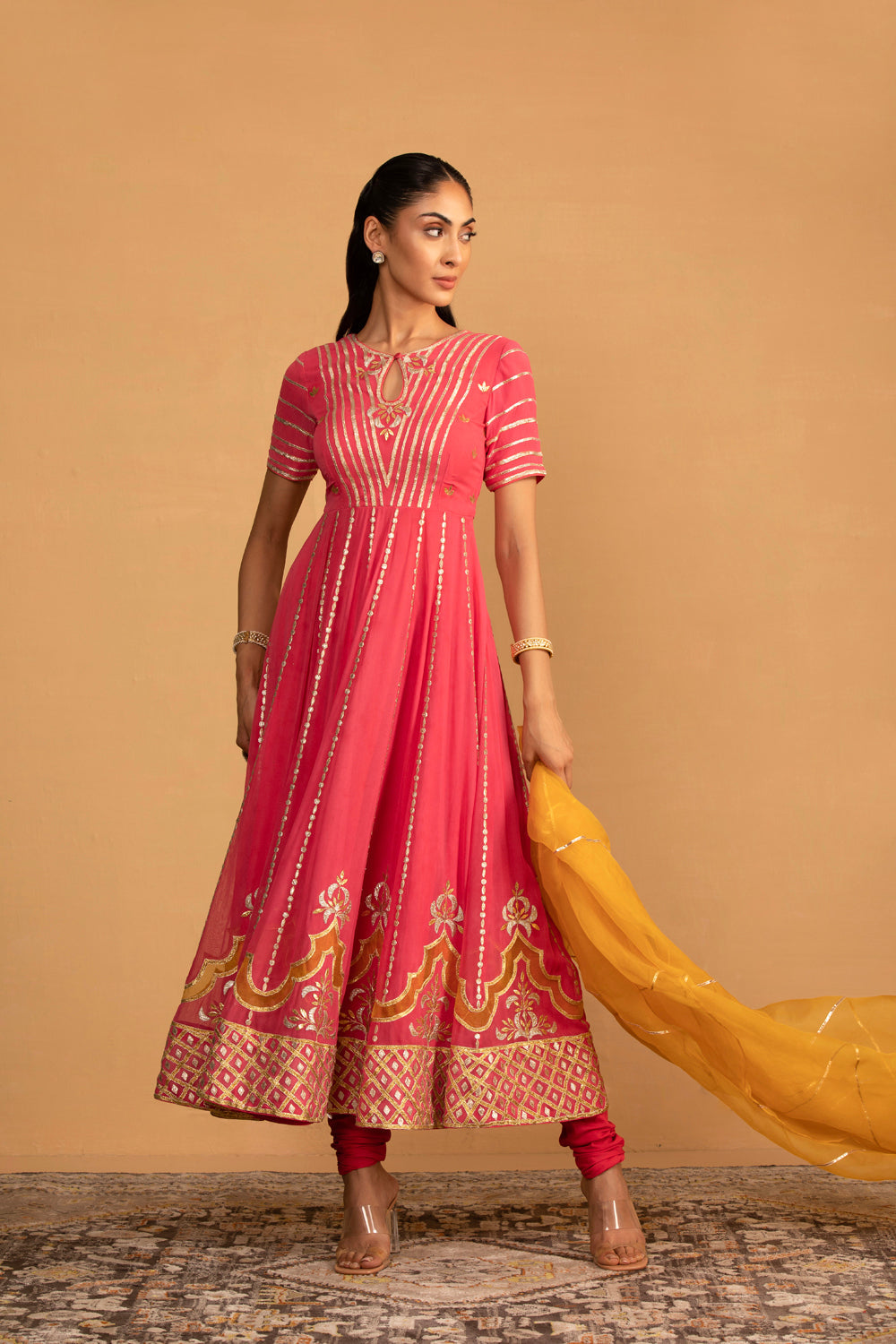 Peach Pink Anarkali Set