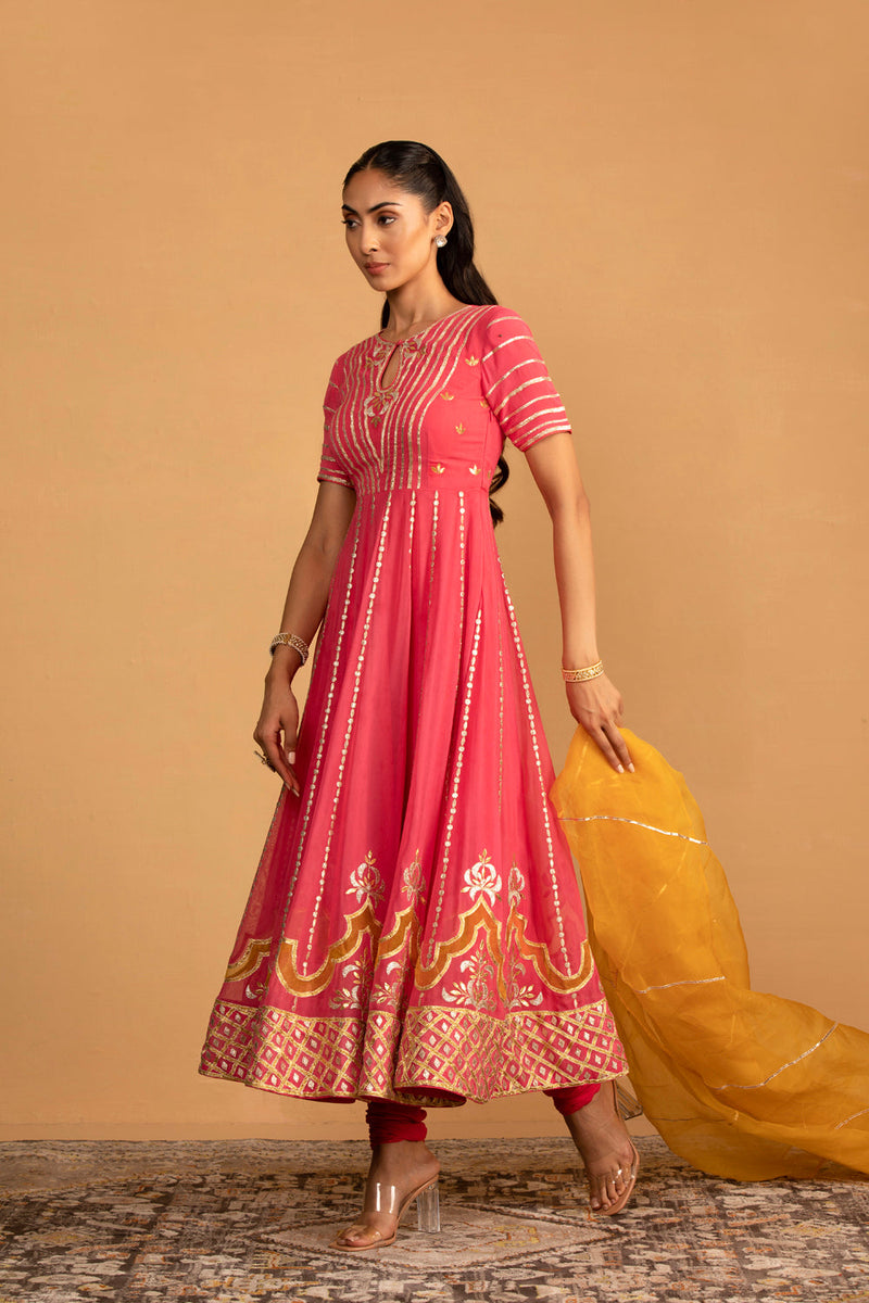 Peach Pink Anarkali Set